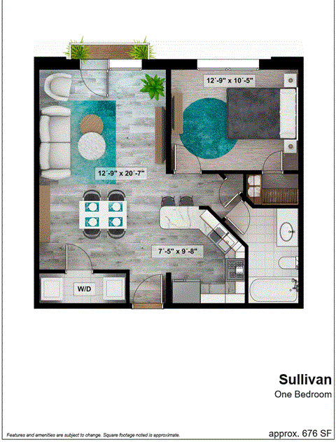 a floor plan of a small apartment with a bedroom and a living room